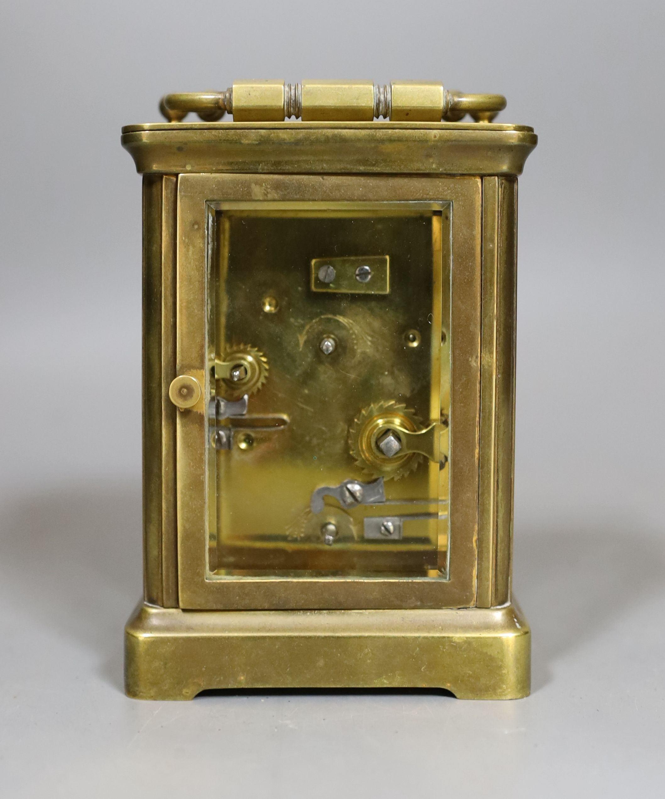 A carriage clock with alarm, 10.5 cms high.